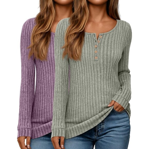 Sweaters - Women's Lightweight Ribbed Knit Sweater Long Sleeve Tunic Casual Top